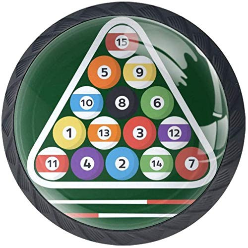 Kitchen Cabinet Knobs - Billiard Poster Pool Hall Eight Ball - Knobs for Dresser Drawers for Cupboard-Wardrobe-Bathroom or Office - Pack of 4