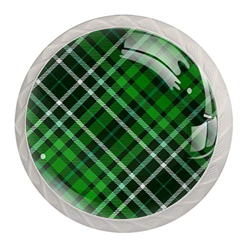 Idealiy Plaid Check Pattern Dark Green Forest Texture Cabinet Dresser Drawer Knobs Glass Pull Handle for Cabinet Door Wardrobe Cupboard