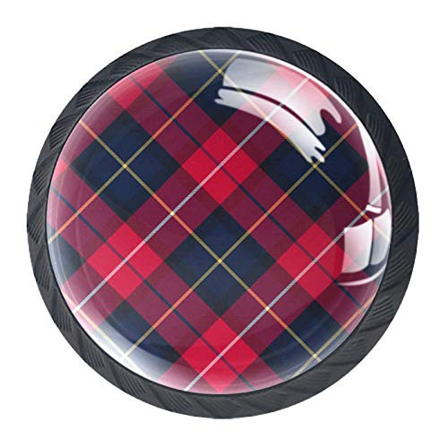 Idealiy Red Navy Check Plaid Cross Line Cabinet Door Knobs Handles Pulls Cupboard Handles Drawer Wardrobe 4pcs
