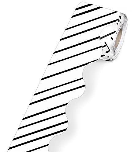Carson Dellosa Kind Vibes Striped Rolled Scalloped BorderBlack and White Stripe Border for Bulletin Boards- Desks- Lockers- Homeschool or Classroom Decor -36 ft-
