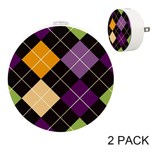 LORVIES Halloween Patchwork Pattern Plug in LED Night Light Auto Sensor Smart Dusk to Dawn Decorative Night for Bedroom- Bathroom- Kitchen- Hallway- Stairs-Hallway-Baby's Room- Energy Saving- 2 Pack