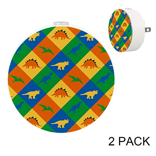 LORVIES Dinosaur Patchwork Plug in LED Night Light Auto Sensor Smart Dusk to Dawn Decorative Night for Bedroom- Bathroom- Kitchen- Hallway- Stairs-Hallway-Baby's Room- Energy Saving- 2 Pack
