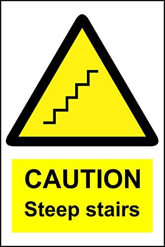 INDIGOS UG - Sticker - Safety - Warning - Caution steep Stairs Sign 300mm x 200mm - Decal for Office- Company- School- Hotel
