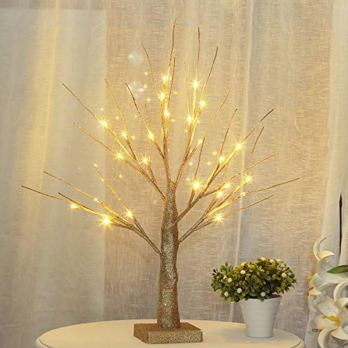 Bolylight Artificial Tree Lights 1.5ft 24 LED Gold Table Tree Lamp for Home Party Gift Wedding Warm White