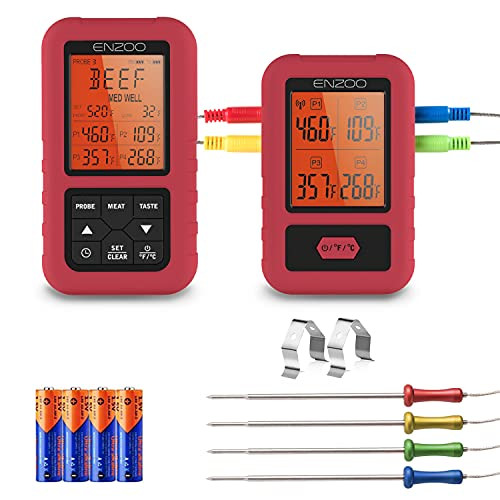 ENZOO Digital Meat Thermometer Wireless 500FT with 4 Probes-Alert-Timer for Grilling Smoking- Grill- BBQ- Oven- Remote Smoker Thermometer- Accurate Instant Read Food Thermometer ENZOO Digital Meat Thermometer Wireless 500FT with 4 Probes-Alert-Timer for Grilling Smoking- Grill- BBQ- Oven- Remote Smoker Thermometer- Accurate Instant Read Food Thermometer