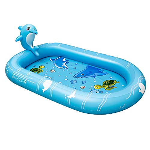 SDLAJOLLA Kiddie Pool with Sprinkler- 68" Inflatable Splash Pad for Toddler- Water Toy Gifts for Kids Backyard Play Mat- Swimming Wading Pool for Summer Water Play
