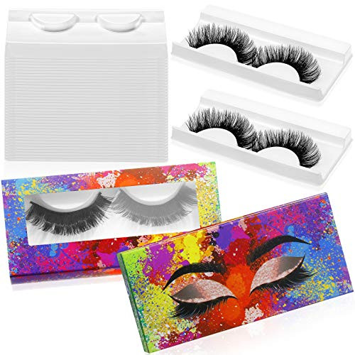 100 Pieces Empty Eyelashes Packaging Paper Lash Box- 50 Empty Eyelash Boxes Lash Box Packaging Empty Lash Box with 50 Empty Eyelash Boxes Tray False Eyelashes Storage Box Lid Tray-Eyelash-