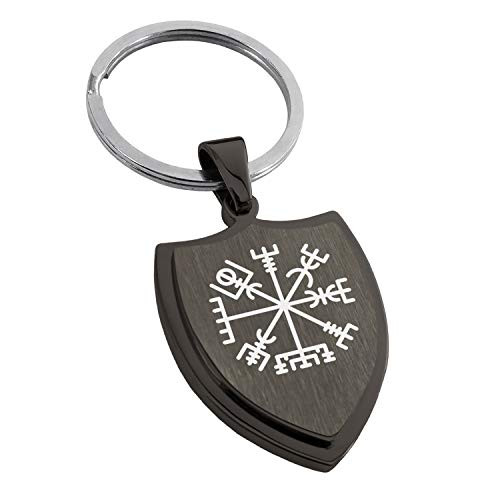 Tioneer Gunmetal Stainless Steel Vegvisir Viking Compass Shield Keychain Keyring