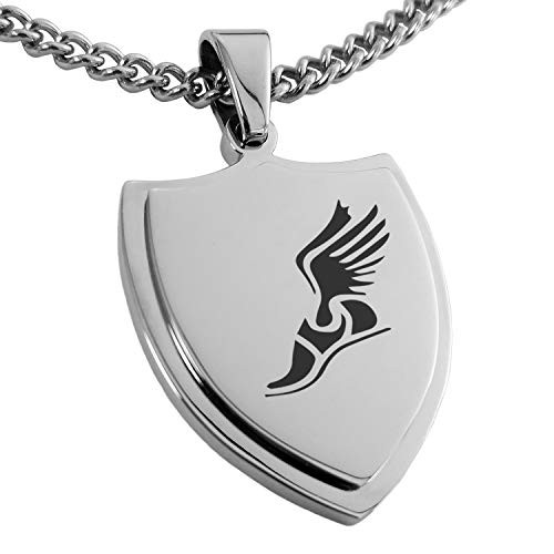 Tioneer Stainless Steel Hermes Greek Messenger of Gods Shield Pendant Necklace