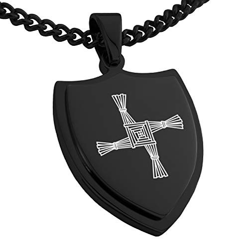 Tioneer Black Stainless Steel Celtic Saint Brigid Cross Shield Pendant Necklace Tioneer Black Stainless Steel Celtic Saint Brigid Cross Shield Pendant Necklace