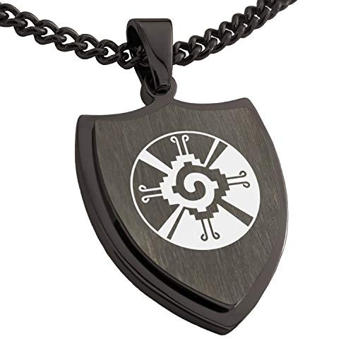 Tioneer Gunmetal Stainless Steel Mayan Hunab Ku Rune Shield Pendant Necklace