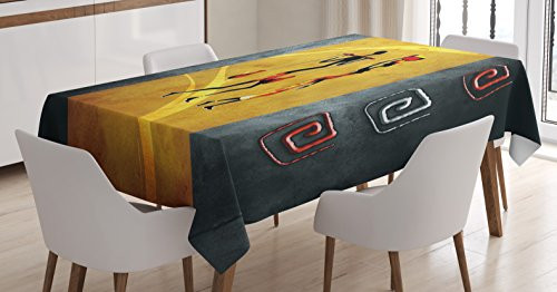 Ambesonne African Tablecloth, African People Carrying Some Local Elements on Their Heads Retro Drawing Style, Dining Room Kitchen Rectangular Table Cover, 52 W X 70 L Inches, Black Grey