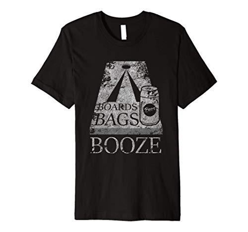 Boards Bags Booze Cornhole Party Distressed T-Shirt