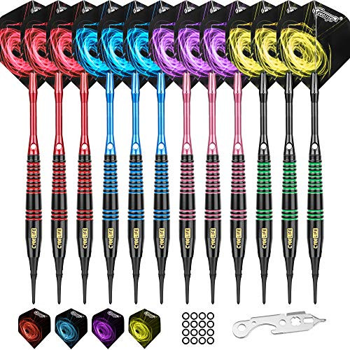CyeeLife 18g Professional Soft tip Darts Set-4 Colors Brass Darts Set with Colorful Aluminium shafts and Flights-100 Extra Tips and Dart Tool
