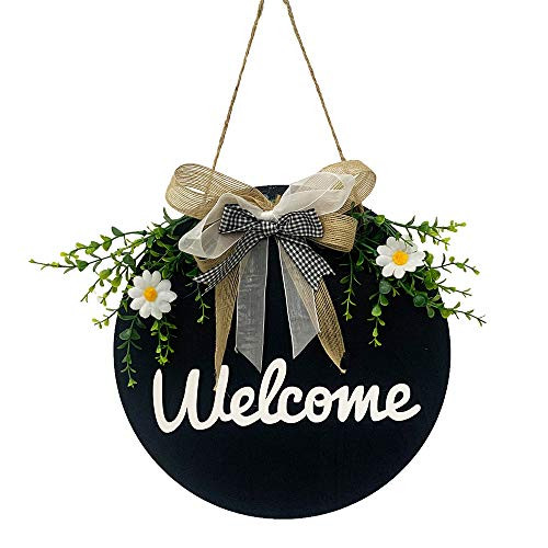 Welcome Sign with Artificial Eucalyptus for Front Door Decor Farmhouse Welcome wreath Hanging Sign for Front Porch Decorations Wooden Round welcome home sign- Dark Blue Welcome Sign with Artificial Eucalyptus for Front Door Decor Farmhouse Welcome wreath Hanging Sign for Front Porch Decorations Wooden Round welcome home sign- Dark Blue