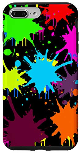iPhone 7 Plus/8 Plus BIG BRIGHT MULTICOLOR SPLATTER PAINT ART PATTERN ON BLACK Case
