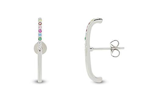 14k White Gold Plated 925 Sterling Silver Colourful Rainbow Cubic Zirconia Tiny Dainty Stud Earrings Jewelry Gift for womens