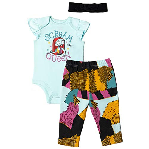 Disney Nightmare Before Christmas Sally Baby Girls Bodysuit Pants  and  Headband Set 0-3 Months Blue