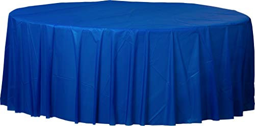 amscan Reusable Plain Round Table Cover Party Tableware- Bright Royal Blue- Plastic- 84" -77018.105-