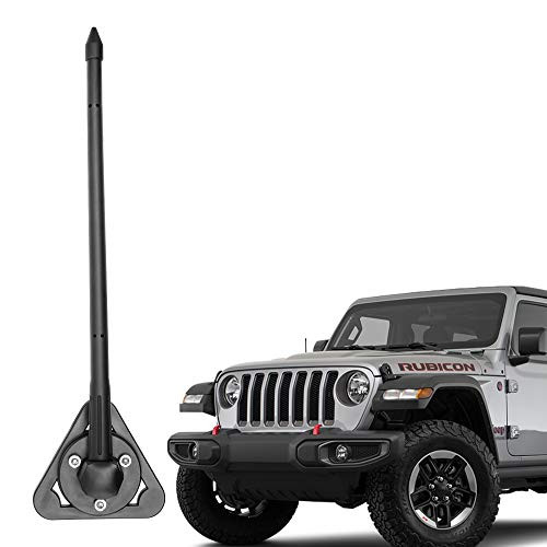 KSaAuto 11 Inch Antenna with Base Cover Compatible with Jeep Wrangler JK JKU JL JLU Gladiator -2007-2020- - Flexible Rubber Antenna  and  Base Bracket Kit Replacement - Excellent Reception