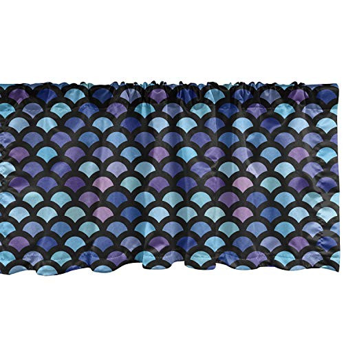 Lunarable Mermaid Scale Window Valance- Continuous Japanese Circular Pattern Overlap Rounds in Aqua Color Palette- Curtain Valance for Kitchen Bedroom Decor with Rod Pocket- 54" X 12"- Multicolor