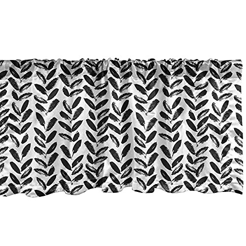 Ambesonne Black and White Window Valance- Modern Grunge Botany Motif Monochrome Brush Paint Style Strokes- Curtain Valance for Kitchen Bedroom Decor with Rod Pocket- 54" X 12"- Black White