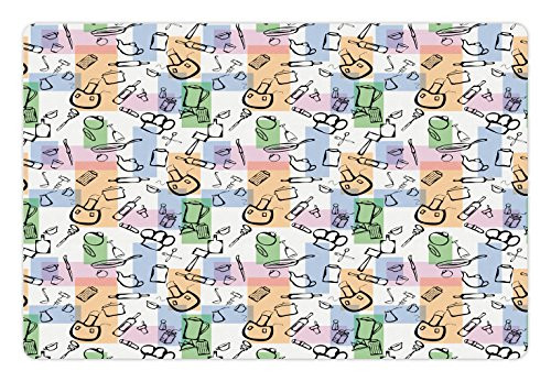 Ambesonne Abstract Pet Mat for Food and Water- Kitchen Stuff and Colored Rectangles Cuisine Chefs Table Illustration- Rectangle Non-Slip Rubber Mat for Dogs and Cats- Multicolor