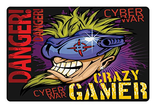 Lunarable Gamer Pet Mat for Food and Water- Crazy Gamer Words with Futuristic Controller with Purple Paint Splashes Background- Rectangle Non-Slip Rubber Mat for Dogs and Cats- Multicolor Lunarable Gamer Pet Mat for Food and Water- Crazy Gamer Words with Futuristic Controller with Purple Paint Splashes Background- Rectangle Non-Slip Rubber Mat for Dogs and Cats- Multicolor