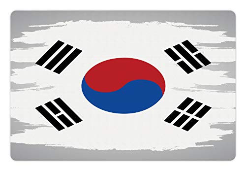 Ambesonne Korean Flag Pet Mat for Food and Water- Grunge Brush Paint on Backdrop Effect- Rectangle Non-Slip Rubber Mat for Dogs and Cats- Pale Taupe Dark Pink Cobalt Blue Charcoal Grey