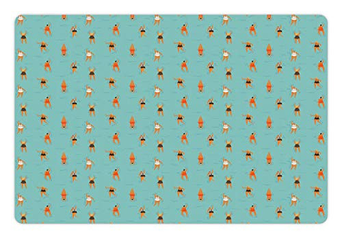 Ambesonne Pool Party Pet Mat for Food and Water- Women in Various Swimsuit Swimming Vacation Hawaiian Holiday Summertime- Rectangle Non-Slip Rubber Mat for Dogs and Cats- Seafoam Multicolor