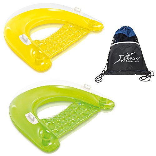 Intex Sit 'N Float Inflatable Lounges Gift Set Bundle - 2 Pack, 60" X 39" with a Drawstring Bag