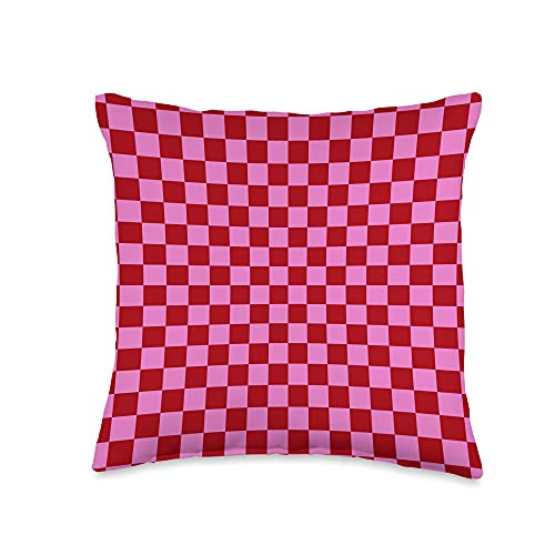 Checkerboard Pattern Picnic Party Checkerboard Pattern Pink and Red Check Print Throw Pillow- 16x16- Multicolor