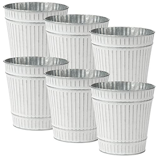 6.5" Galvanized Tin Planter Galvanized Metal Flower Pot Planters Rustic Decorative Metal Buckets Vintage Style Country Wedding Home Table Centerpiece Decorations- Set of 6