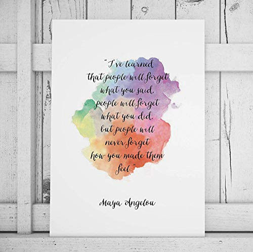 DOLUDO Maya Quote Print I've Learned That People Will Forget Motivational Poster Inspirational Print Watercolor Paint