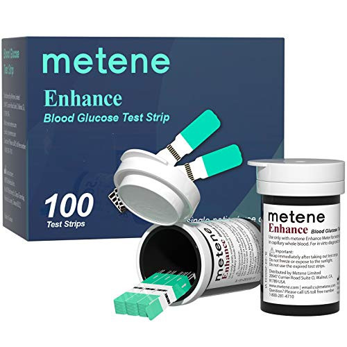 Metene Enhance Blood Sugar Test Strips- 100 Count Test Strips for Diabetes- Use with Metene Enhance Blood Glucose Monitor Only -Model: Enhance- Metene Enhance Blood Sugar Test Strips- 100 Count Test Strips for Diabetes- Use with Metene Enhance Blood Glucose Monitor Only -Model: Enhance-
