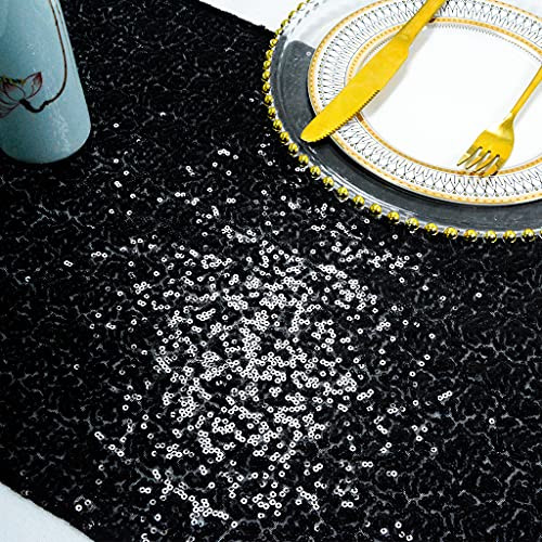 Table Runners 14x72inch Sequin Table Runner Dining Room Table Runner Burlap Modern Table Runner Glitz Sequin Table Runner for Party Wedding Christmas Dining Room Decor -14x72- Black-
