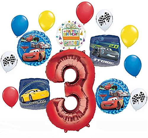 Disney Cars Party Supplies Lightning McQueen 3rd Birthday Balloon Bouquet Decorations 15 pieces