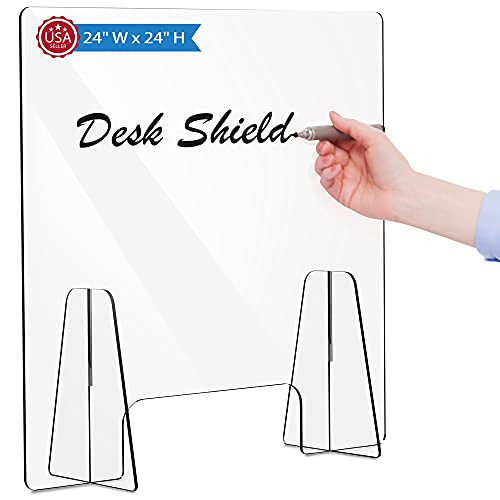 Sneeze Guard for Counter - 23.6" W x 23.6" H with 3.9 Inch Cutout - Acrylic Sneeze Guard for Desk- Reception- Office- Store - Protective Shield- Security Partition Barrier and Splash Guard Protector