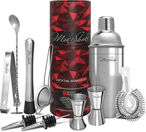 Cocktail Shaker - Cobbler Shaker - Bartender Kit - Bar Supplies - Drink Mixer - Martini Shaker Set-11 Piece Stainless Steel Cocktail Shaker Set With Strainer, Muddler, Two Jiggers, Bar Spoon,Ice Tongs