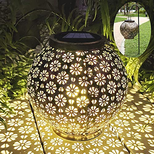 Solar Lanterns Light Outdoor Waterproof-Hanging Hollowed Out Solar Lanterns Decor Copper Retro Vintage Solar Lamp Outdoor for Table- Outdoor- Party-Garden-Yard-Patio