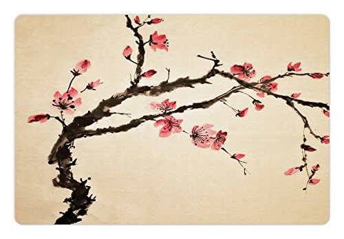 Lunarable Japanese Pet Mat for Food and Water- Traditional Chinese Paint of Figural Tree with Details Brushstroke Effects Print- Rectangle Non-Slip Rubber Mat for Dogs and Cats- Pink Brown Lunarable Japanese Pet Mat for Food and Water- Traditional Chinese Paint of Figural Tree with Details Brushstroke Effects Print- Rectangle Non-Slip Rubber Mat for Dogs and Cats- Pink Brown