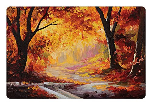 Ambesonne Country Pet Mat for Food and Water- Paint of a Forest with Autumn Color Leaves Fall Time Sadness Season Theme Art- Rectangle Non-Slip Rubber Mat for Dogs and Cats- Orange Brown Ambesonne Country Pet Mat for Food and Water- Paint of a Forest with Autumn Color Leaves Fall Time Sadness Season Theme Art- Rectangle Non-Slip Rubber Mat for Dogs and Cats- Orange Brown