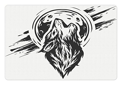 Lunarable Crying Wolf Pet Mat for Food and Water- Grunge Head of a Wolf Howling on Moon and Paint Smears Backdrop- Rectangle Non-Slip Rubber Mat for Dogs and Cats- Charcoal Grey and White Lunarable Crying Wolf Pet Mat for Food and Water- Grunge Head of a Wolf Howling on Moon and Paint Smears Backdrop- Rectangle Non-Slip Rubber Mat for Dogs and Cats- Charcoal Grey and White