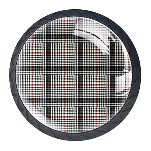 `-4Pack- Knobs for Kitchen Cabinets with Screws Glass Knobs for Dresser Drawers Knobs Pulls Cabinet Houndstooth Check Cream Plaid 35mm