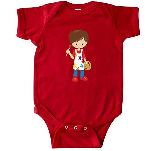 inktastic Cute Boy- Brown Hair- Painter- Paint Infant Creeper Newborn Red 39db8
