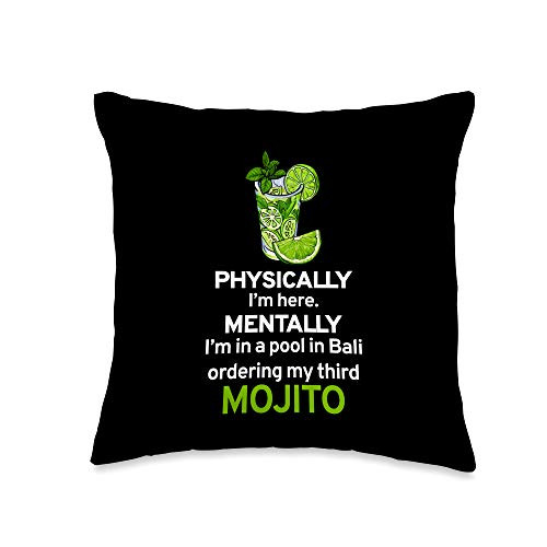 BW Funny Gifts Cocktail Funny Saying in A Pool in Bali with Mojito Throw Pillow- 16x16- Multicolor