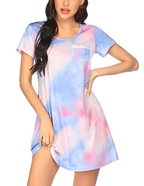Ekouaer Nightgown Women Nightshirt Short Sleeves Sleepshirt Round Neck Sleepwear Dye Tie Sleep Shirt Ekouaer Nightgown Women Nightshirt Short Sleeves Sleepshirt Round Neck Sleepwear Dye Tie Sleep Shirt