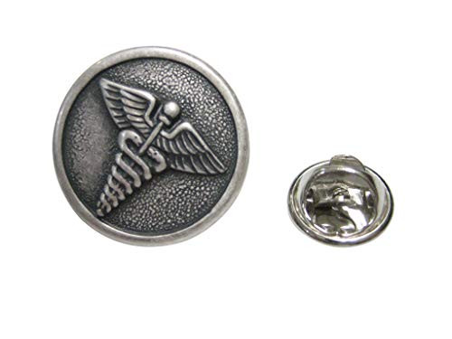 Kiola Designs Silver Toned Round Medical Caduceus Symbol Lapel Pin