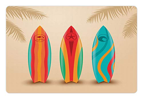 Ambesonne Surfboard Pet Mat for Food and Water- Tropical Exotic Sandy Beach Sports Associated Colorful Surfing Objects- Non-Slip Rubber Mat for Dogs and Cats- 18" X 12"- Champagne Multicolor Ambesonne Surfboard Pet Mat for Food and Water- Tropical Exotic Sandy Beach Sports Associated Colorful Surfing Objects- Non-Slip Rubber Mat for Dogs and Cats- 18" X 12"- Champagne Multicolor