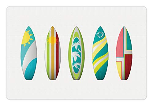 Ambesonne Surfboard Pet Mat for Food and Water- Colorful Tropical Geometric Designed Ornamental Water Sport Surf Objects- Non-Slip Rubber Mat for Dogs and Cats- 18" X 12"- White Multicolor Ambesonne Surfboard Pet Mat for Food and Water- Colorful Tropical Geometric Designed Ornamental Water Sport Surf Objects- Non-Slip Rubber Mat for Dogs and Cats- 18" X 12"- White Multicolor